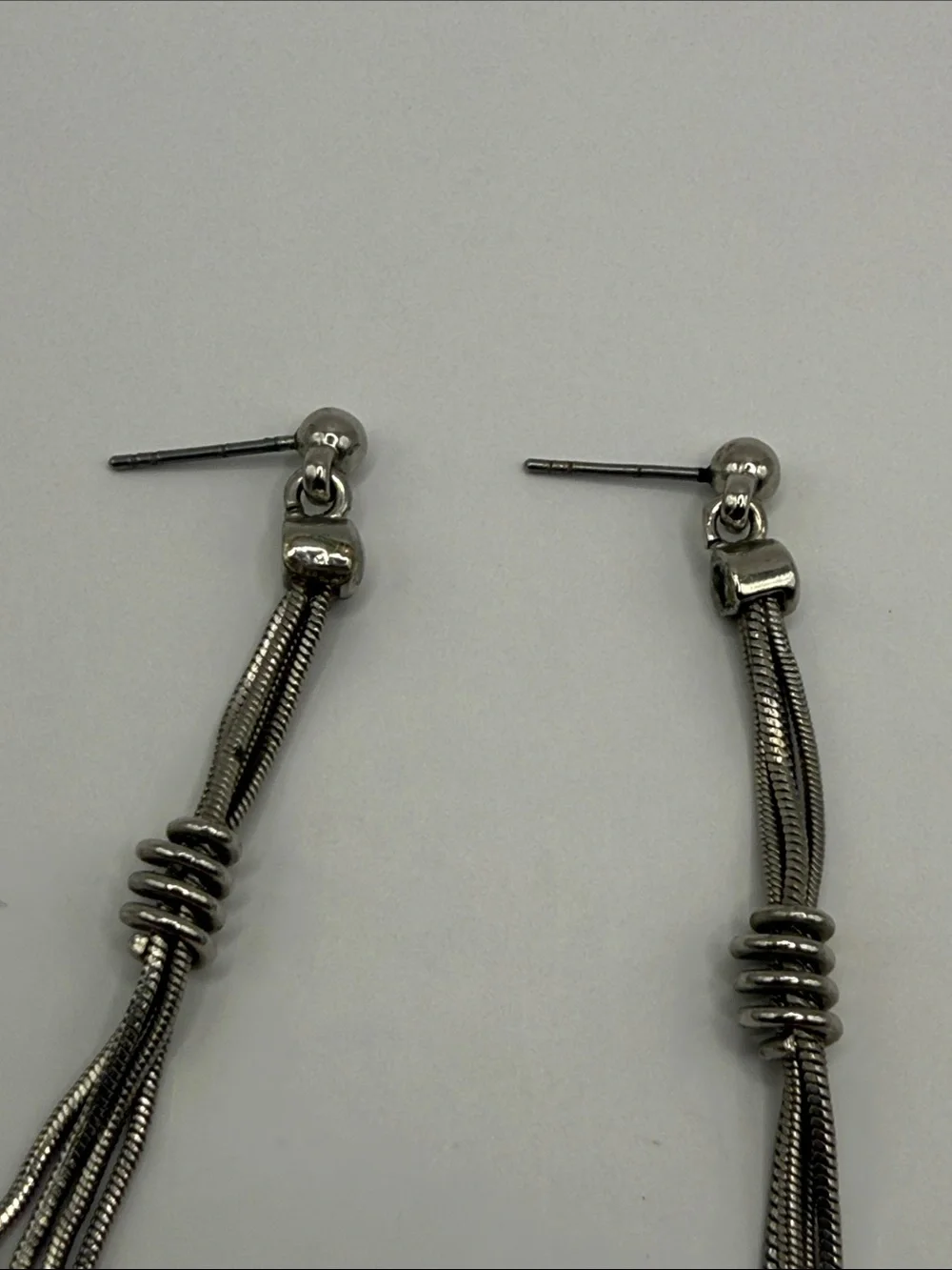 Vintage Silver Tone Tassel Dangle Drop Statement Earrings